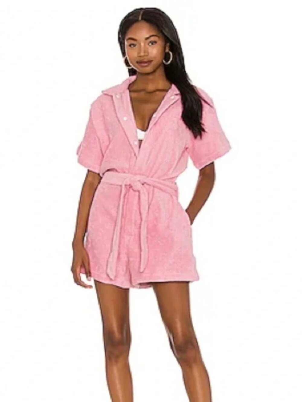 Pink Terry Belted Romper